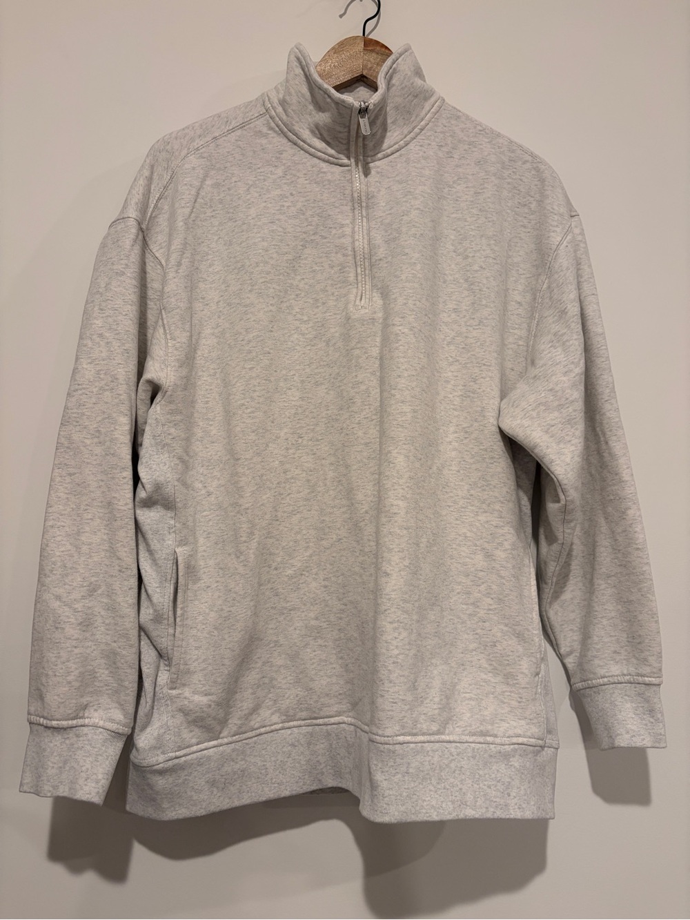 Athleta Size M/T Oatmeal Gray Heather Coaster Luxe Quarter Zip Pullover Sweatsh